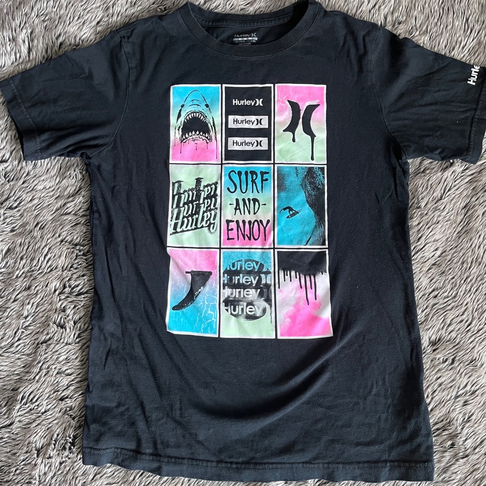 Hurley Black Tee with Vibrant Graphic Blocks Boy’s Size XL 13-15